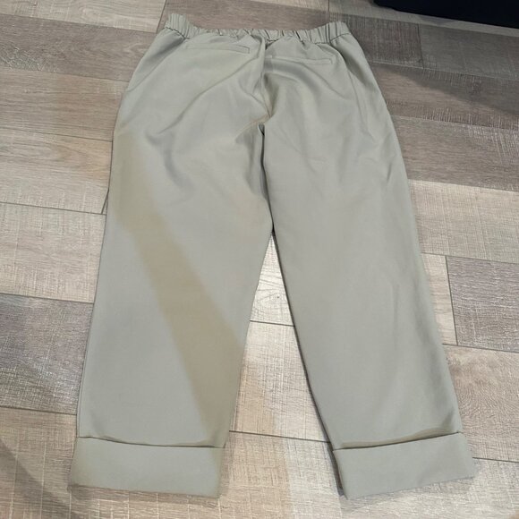 LOFT WOMENS CUFFED TAN HIGH RISE STRAIGHT PANTS LARGE ELASTIC WAIST - Picture 8 of 9